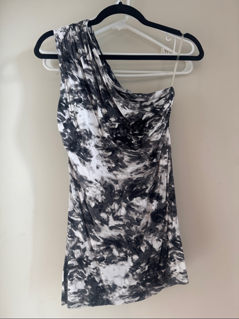 Jacob One-Shoulder Black & White Tie-Dye Dress